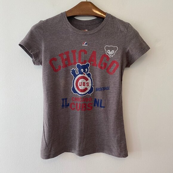Majestic Chicago Cubs Fitted T-Shirt Womens Small Baseball MLB - Picture 1 of 4